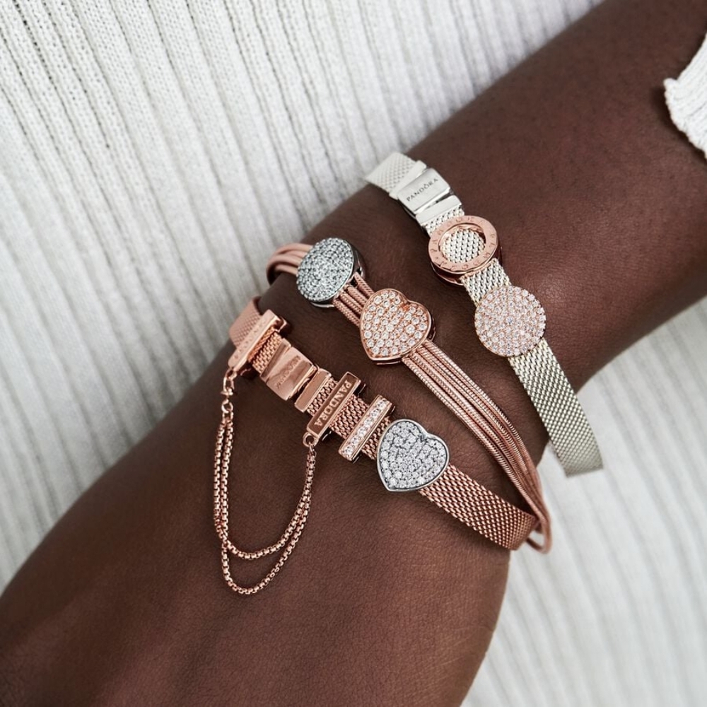Pandora Reflections rose gold mesh charm bracelet